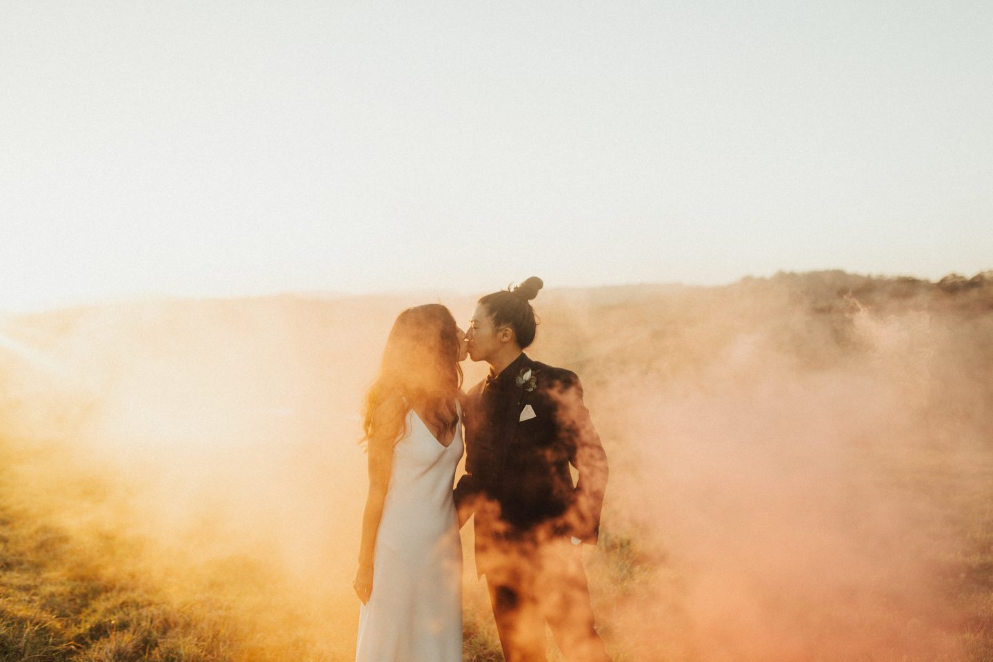 Smoke bomb wedding photo